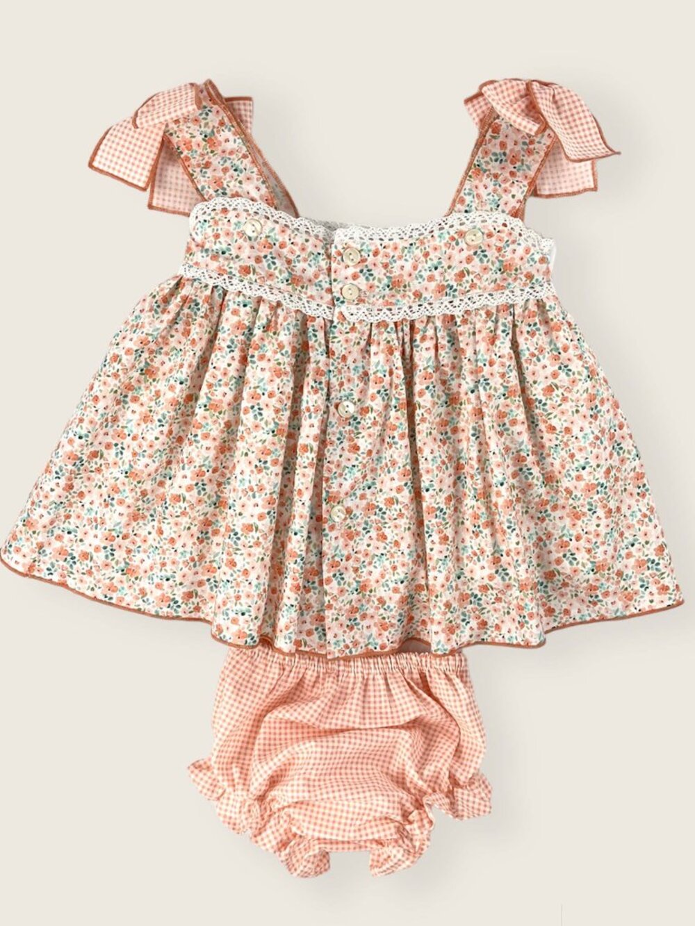 Coral Liberty Floral Dress and Bloomer Set, Sizes 6M to 6Y